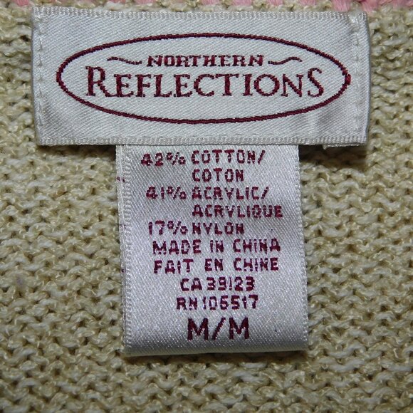 Northern Reflections Womens M Beige Full Zip Cardigan Sweater Ribbon Flowers - Picture 5 of 11